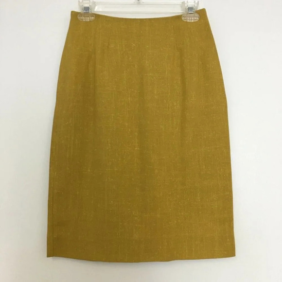 Vintage 50's 60's Silk Blend Mustard Golden Textured Pencil Skirt 4 - Picture 1 of 7